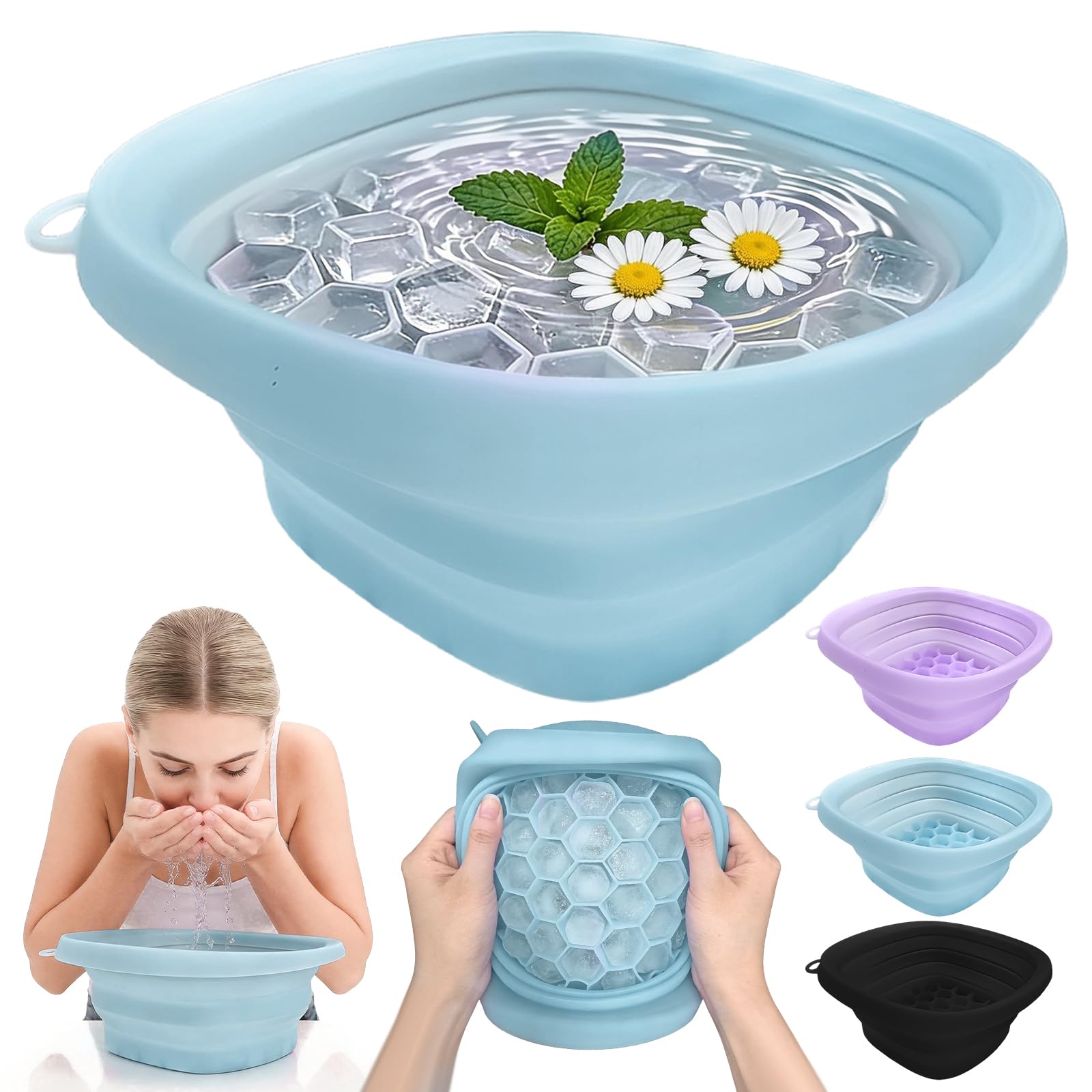 Bol de Bain à Glace en Silicone,Ice Bath Bowl,Convient aux Voyages et à une Utilisation à Domicile, Réduit les Gonflements et Apaise la Peau, Sans BPA et Inodore (Bleu)