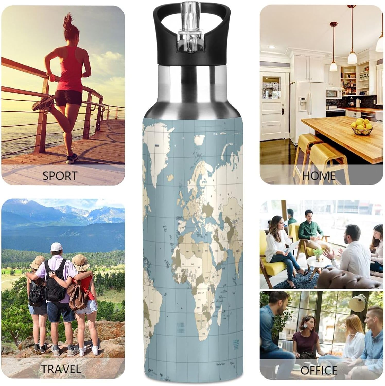 Qilmy Black and White Leopard Water Bottle Vacuum Insulated Stainless Steel Water Bottles with Straw Lid Leakproof Wide Mouth Water Flask for Fitness Outdoor Sports, 20 oz