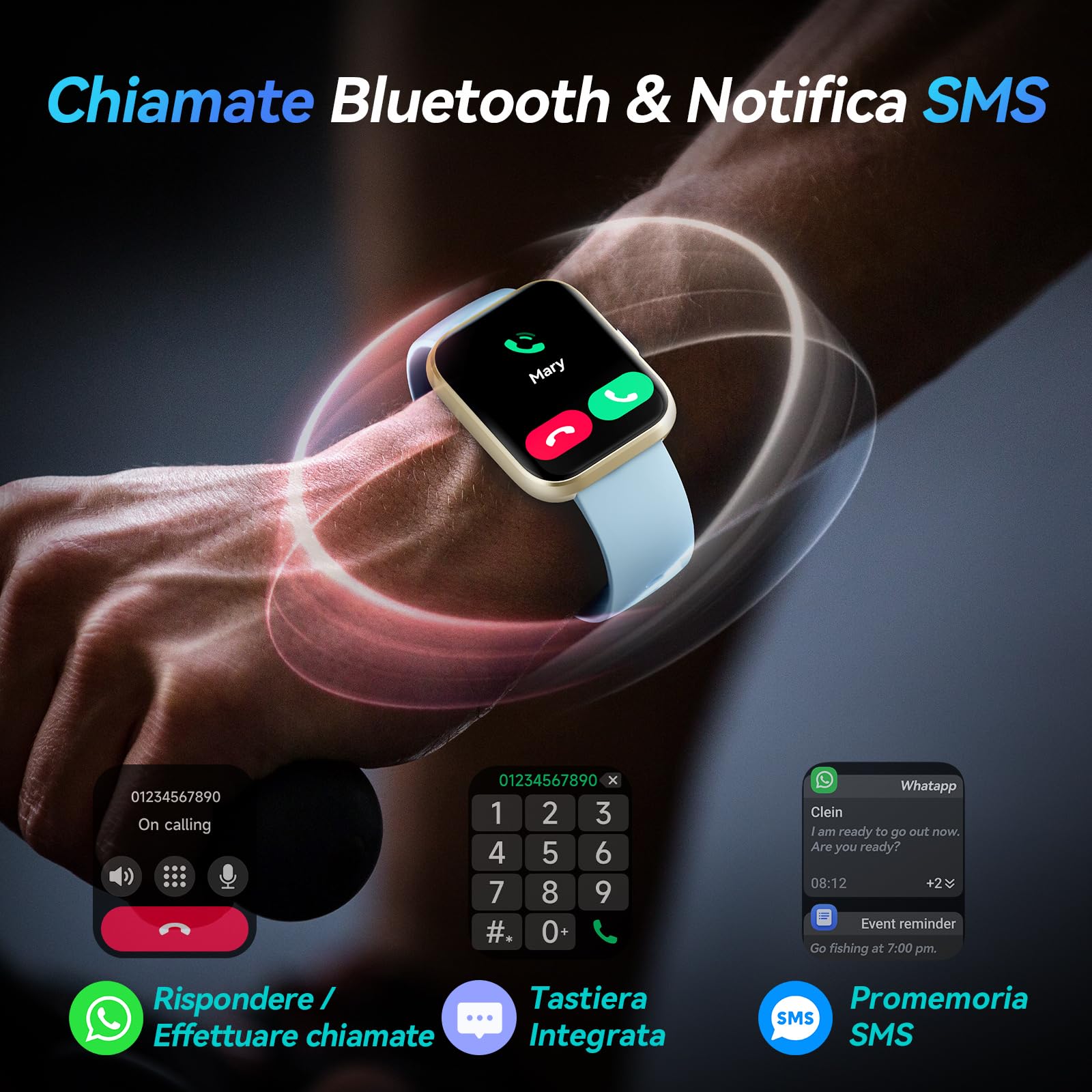 Fitpolo ID208P Smartwatch Uomo Donna, 1.8" Orologio Fitness IP68 Effettua/Risposta Chiamate 100+ Sportive, Contapassi/Sonno/Cardiofrequenzimetro/SpO2, Compatibile con Samsung/Xiaomi/Huawei/Oppo/iPhone