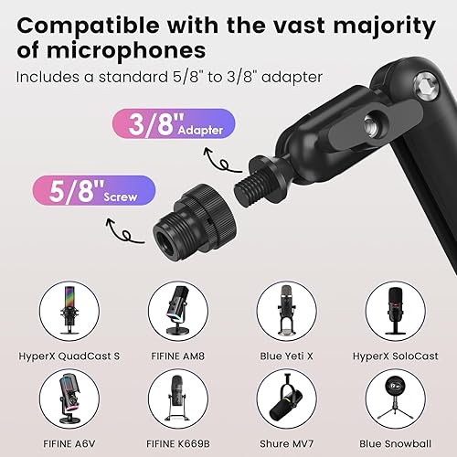Miniatura 2 de Brazo de micrófono ajustable para micrófonos ligeros, soporte de escritorio giratorio de 30 pulgadas con gestión de cables y hilos de 38 pulgadas 58