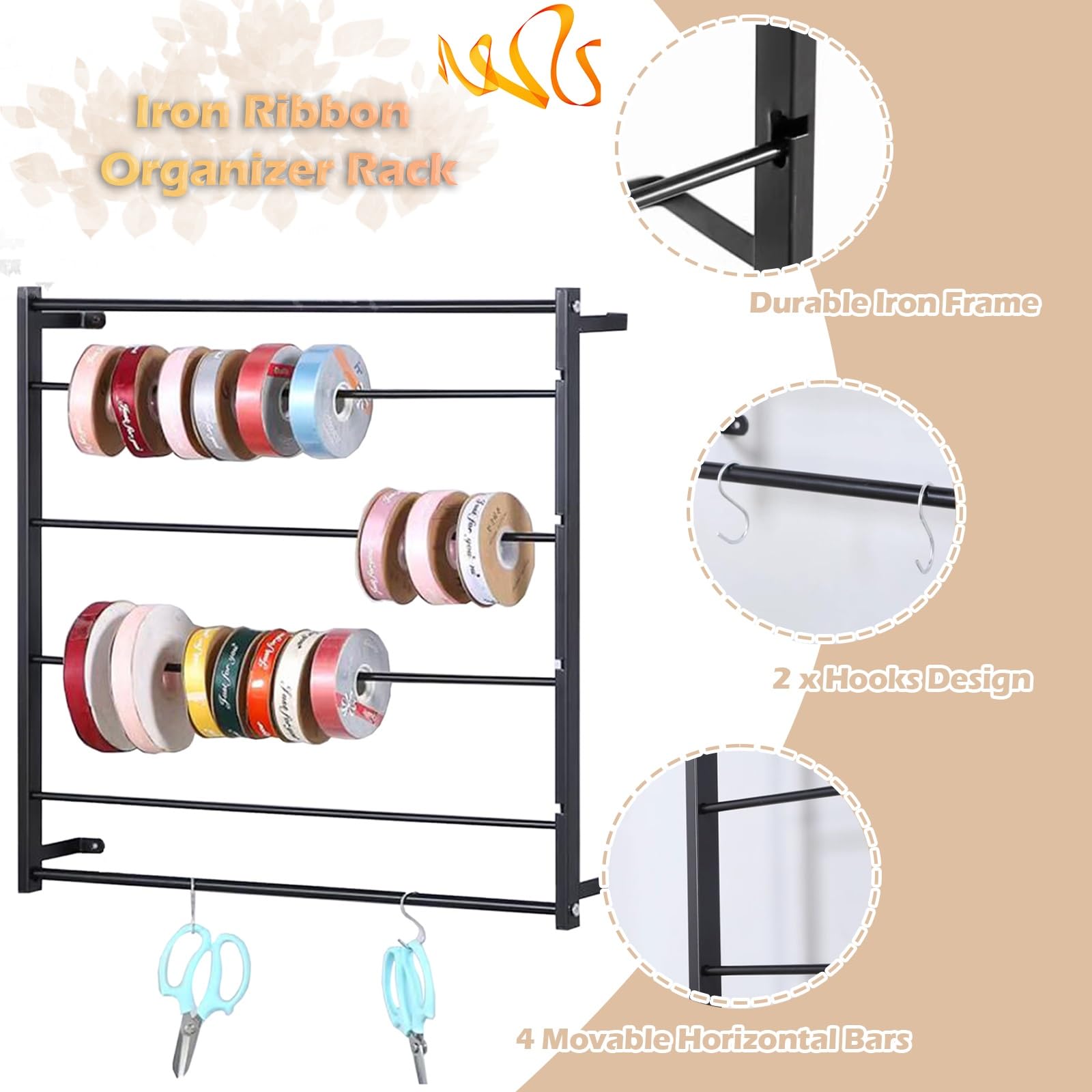 Uchwyt na wstążkę organizer stojak ekspozycyjny szalik organizer stojak uchwyt na wstążkę organizer, montowany na ścianie wieszak na ręczniki wstążka do domu odzież detaliczna kwiaciarnia, spodnie