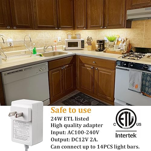 Miniatura 5 de WOBANE Kit de iluminación bajo gabinete, 6 piezas barras de tira LED de 20 pulgadas con adaptador de 24W, control remoto RF, luz diurna súper