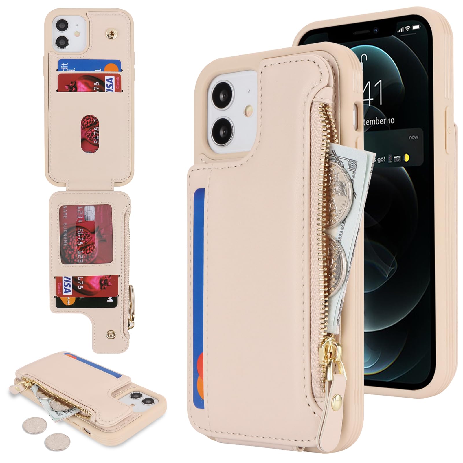 Étui portefeuille pour iPhone 12 zippé pour ne plus perdre vos cartes - 8