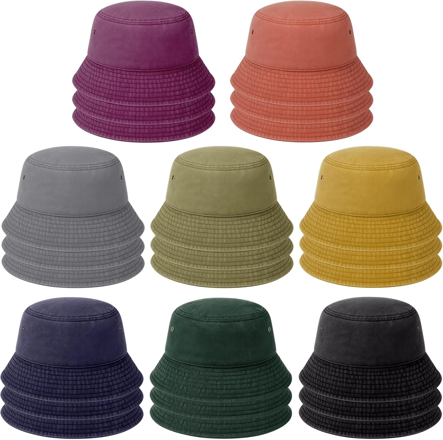 Washed Cotton Bucket Hats 24PCS - Denim Short-Brimmed Fisherman Hat, Casual Sun Bucket Hats for Men Women, Outdoor Cap for Adult, 8 Colors
