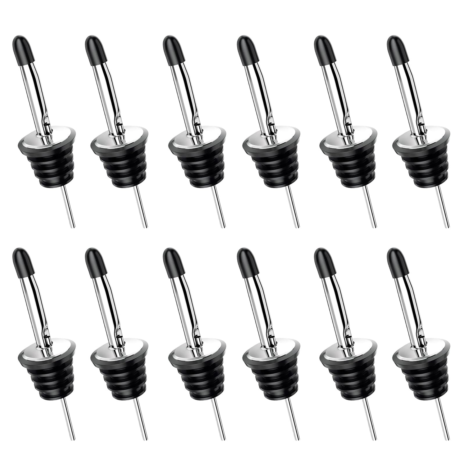 DOETYD 12Pcs Bottle Pourer Wine Stainless Steel Freeflow Spirit Speed Pourers with Tapered Spout for Drinks Liquor Cocktail Bar Home Syrup Vinegar