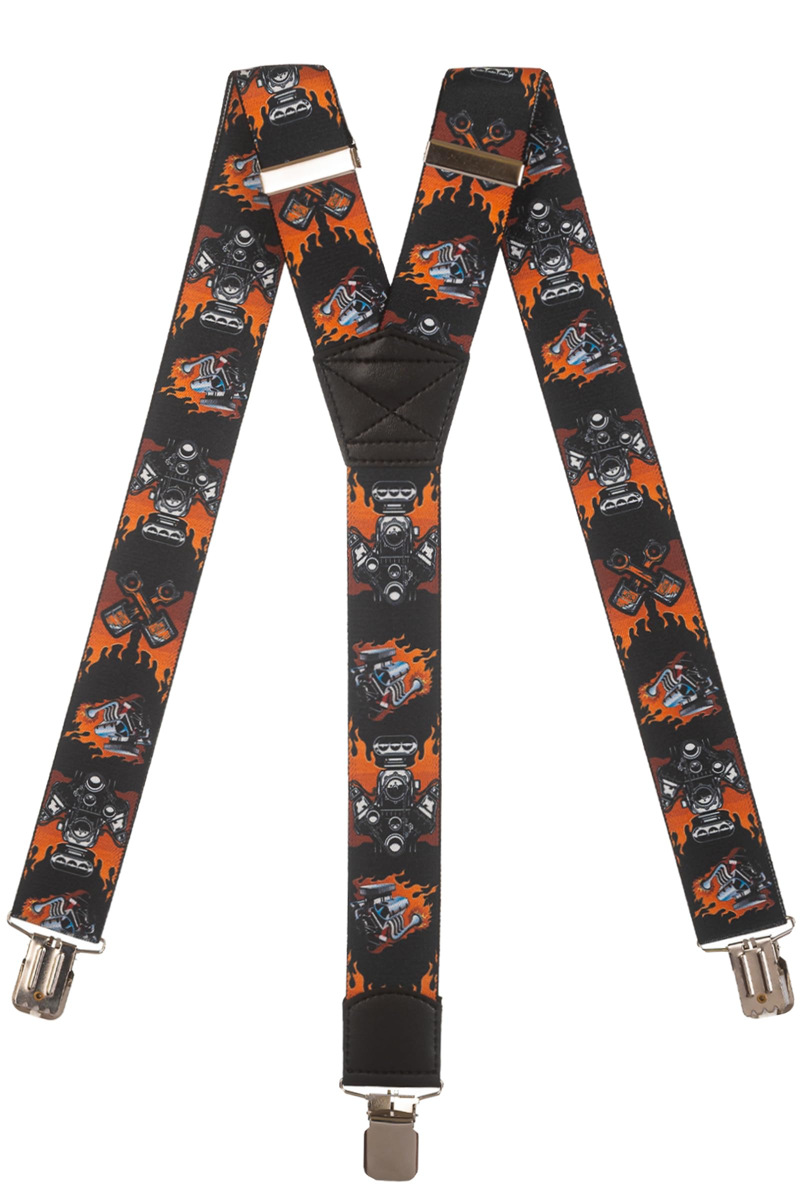 Olata Men's Heavy Duty Printed Y-Shape Braces/Suspenders, 4cm - Engines A