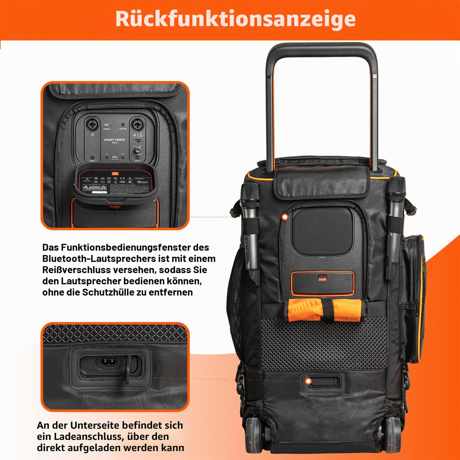 Tasche für JBL PartyBox 520 - Tragbare Aufbewahrung Schutzhülle für PartyBox 520 Lautsprecher & Zubehör, strapazierfähige Reisetasche für DJs, Partys im Freien und