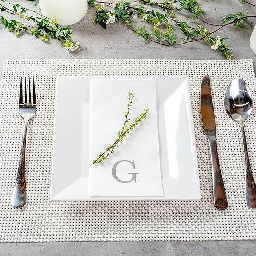 Miniatura 223 de Luxenap - Toallas de invitados de 15.8 x 7.9 pulgadas, 50 toallas de mano con letras plateadas, letra "P", fuente Sans Serif, servilletas de papel