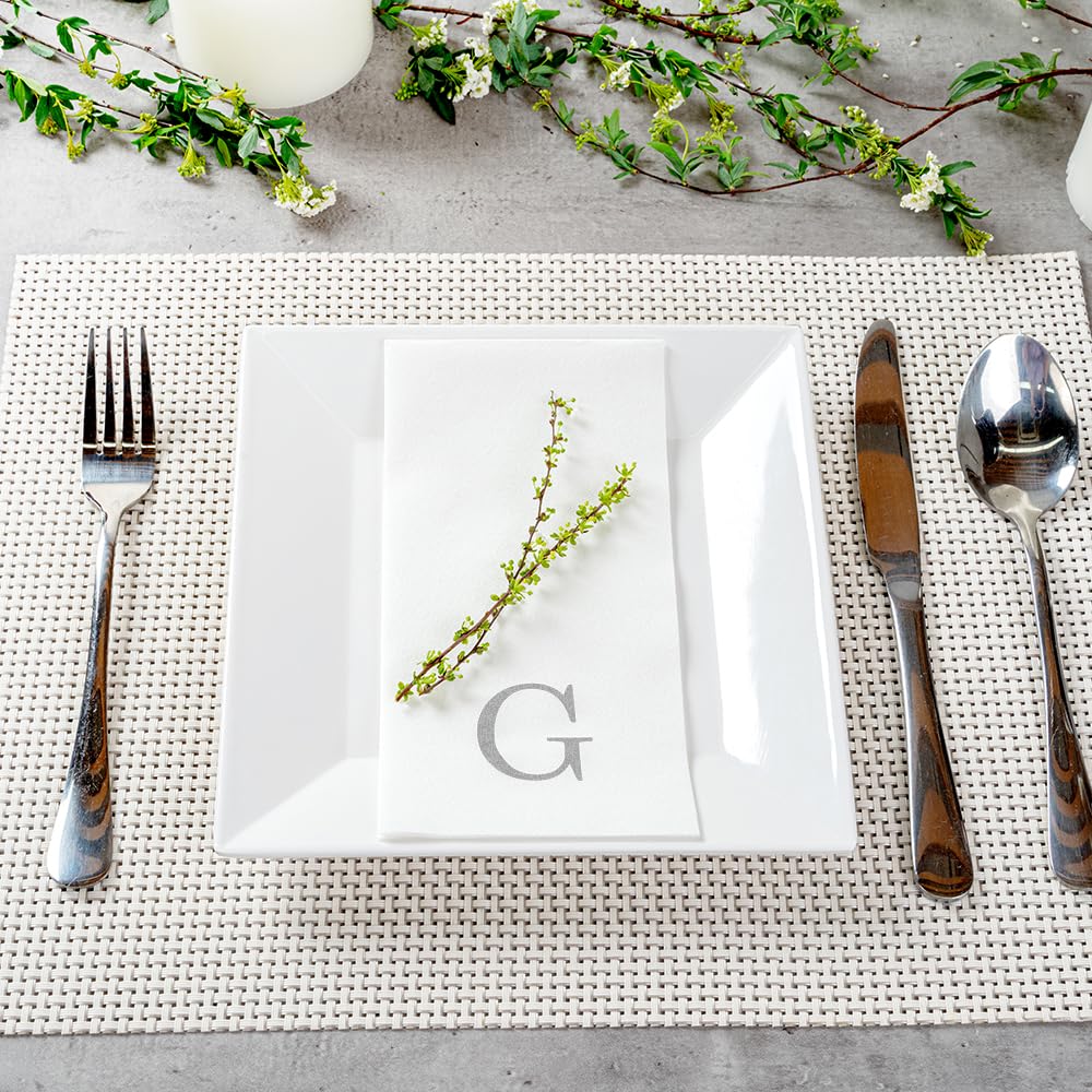 Luxenap - Servilleta rectangular de papel blanco con letra G, letra G, fuente Air Laid, Sans Serif, 15 3/4 x 8 pulgadas, caja de 50 unidades