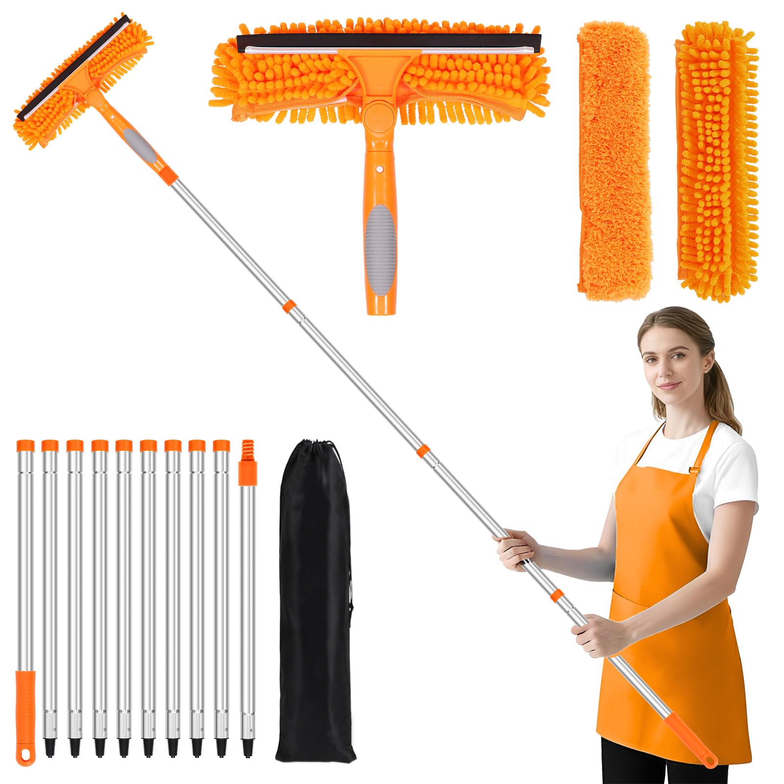 Venuso 3.9M/12.7FT Window Cleaning Equipment, 2 in 1 Extendable Window Cleaning Pole Window Squeegee Cleaner Kit for high Windows, Solar Panels, Car