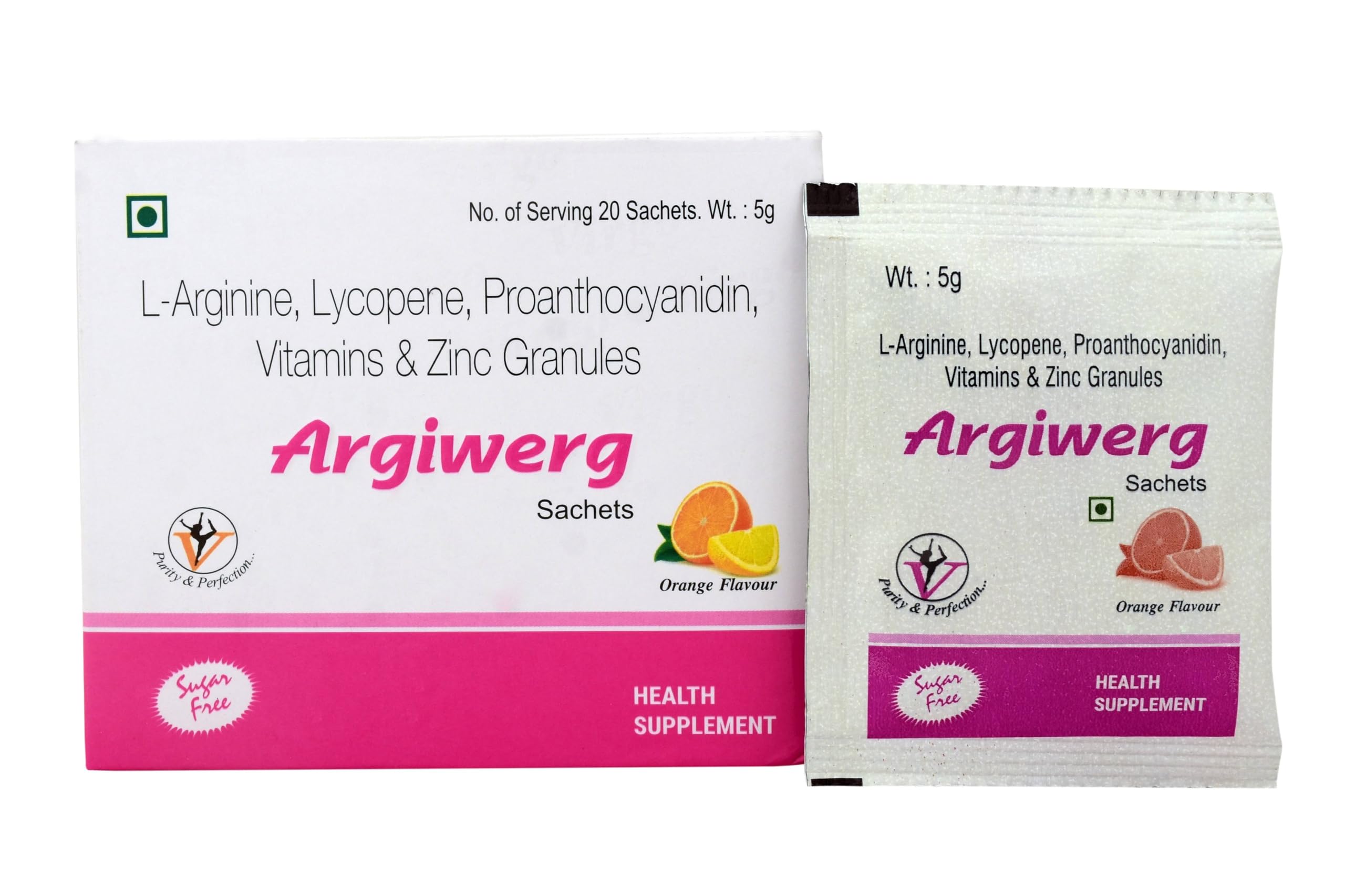 Argiwerg L-Arginine, Lycopene, Proanthocyanidin, Vitamins & Zinc Granules Sachets | Nutritional Supplement for Energy, Stamina & Wellness Support | Orange Flavour | 20 Sachets