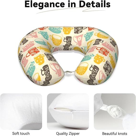 Memory Foam Travel Pillows for Airplanes - Soft Vintage Cup U Shaped Plane Neck Pillow for Sleeping for Traveling, Car, Train, Napping, and Home, Washable