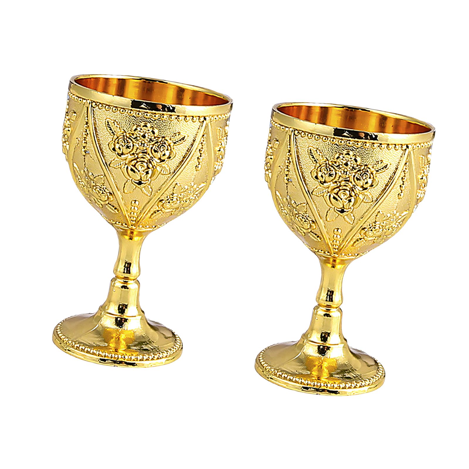 Elnwnnkc Gold Of 2 Metal 30Ml Miniature Goblets Embossing Wine Cups Shot Glasses For Whiskeys And Liquor Tasting Parties Decors Metal Liquor Cups
