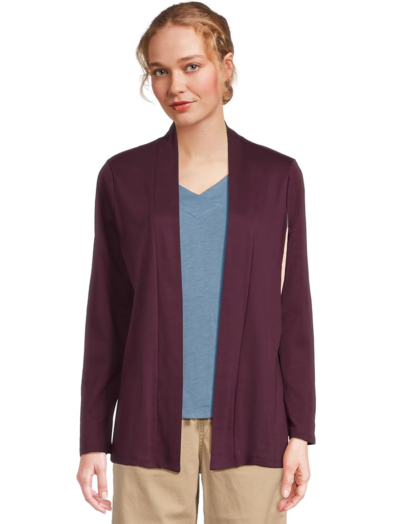 Purple L.L.Bean Pima Cotton Open Cardigan With Pockets