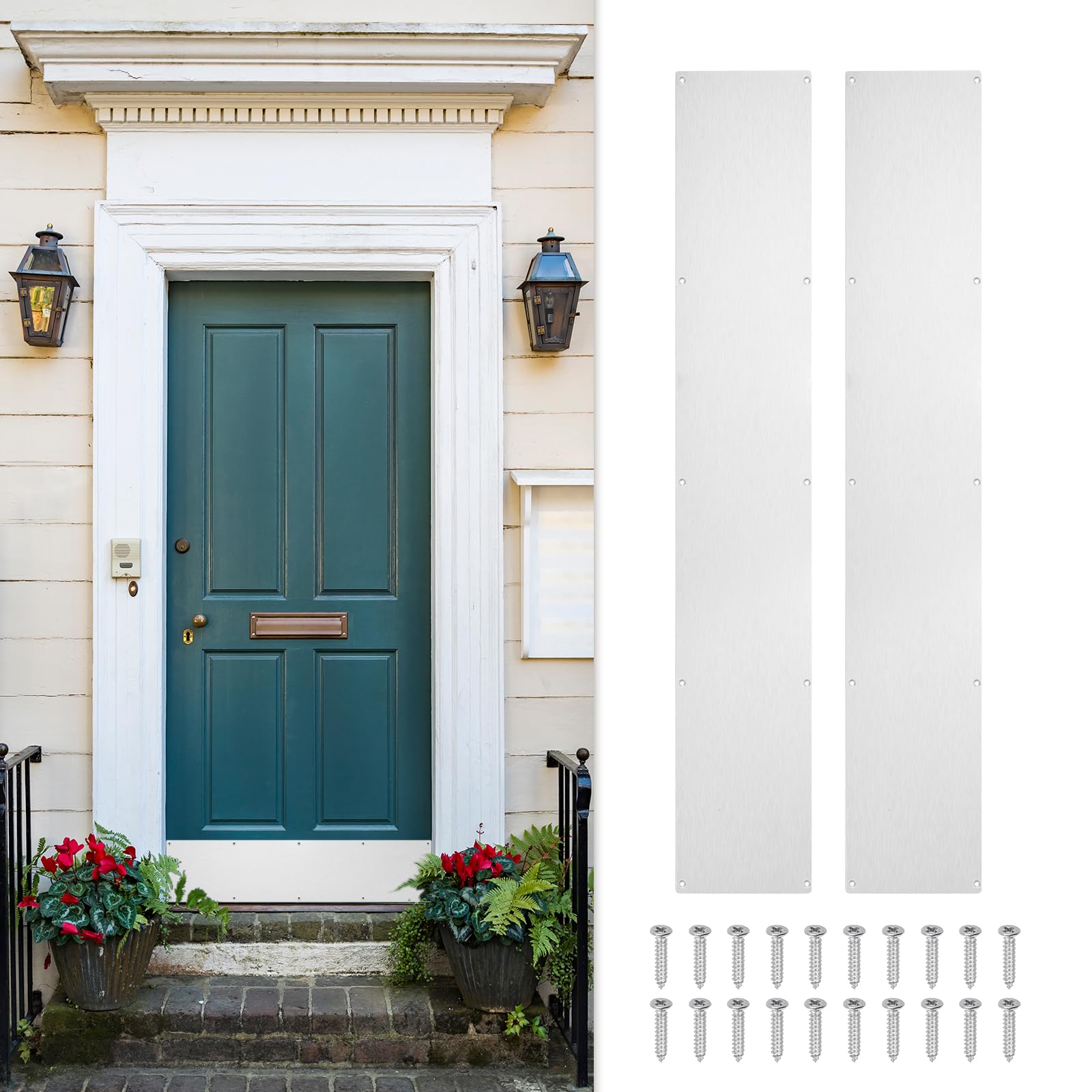 Plaque de porte extérieure en alu argenté 15,2 x 91,4 cm pour rénovation