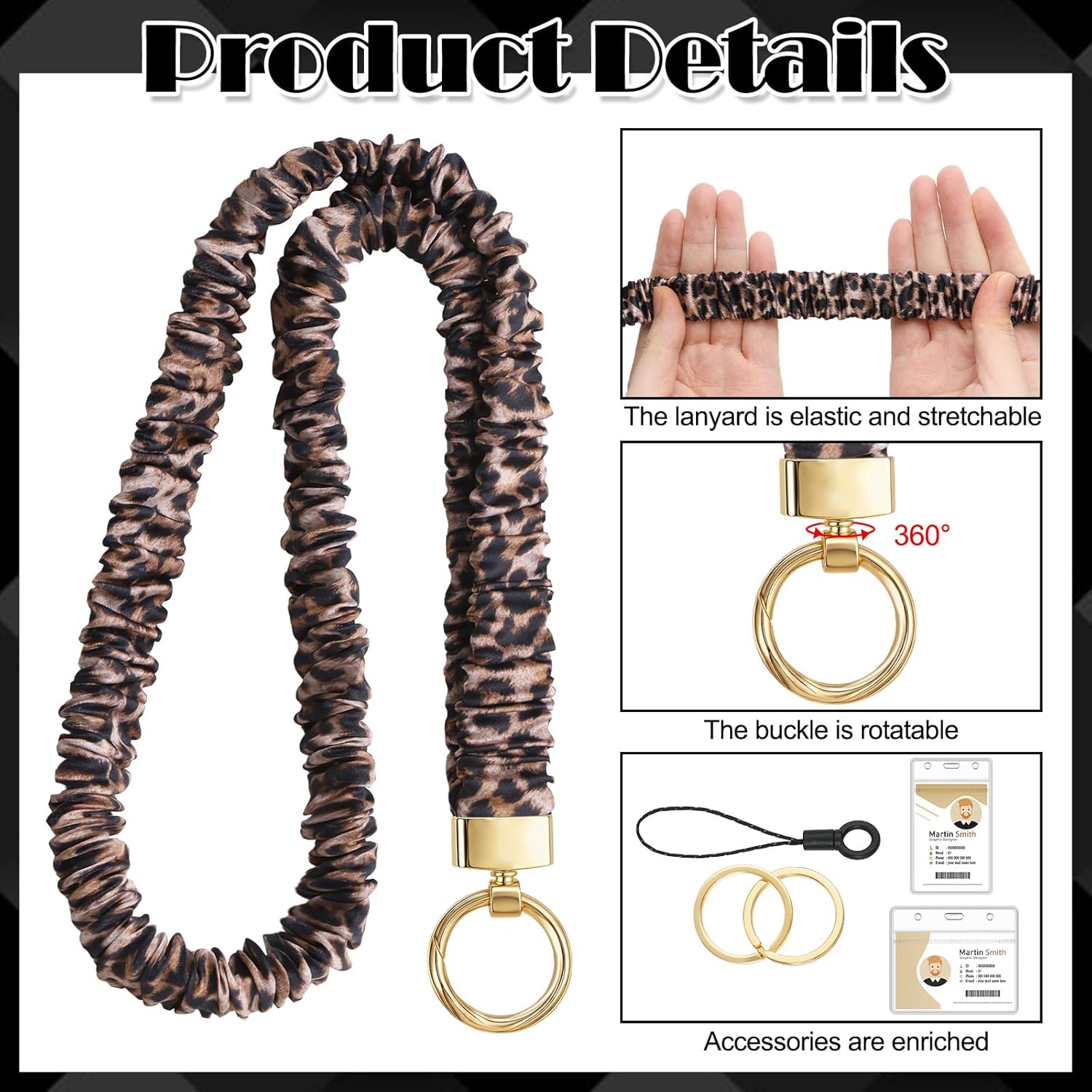 Scrunchie Teacher Lanyards for ID Badges Neck Lanyard for Keys Retractable Stretchy Straps with Card Holder for Women - Image 3