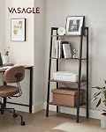 VASAGLE Étagère à ardoise, 4-Tier Bibliothèque avec cadre en acier, pour salon, bureau à la maison, cuisine, chambre, style industriel, noisette brune et noir mat ULLS044B03