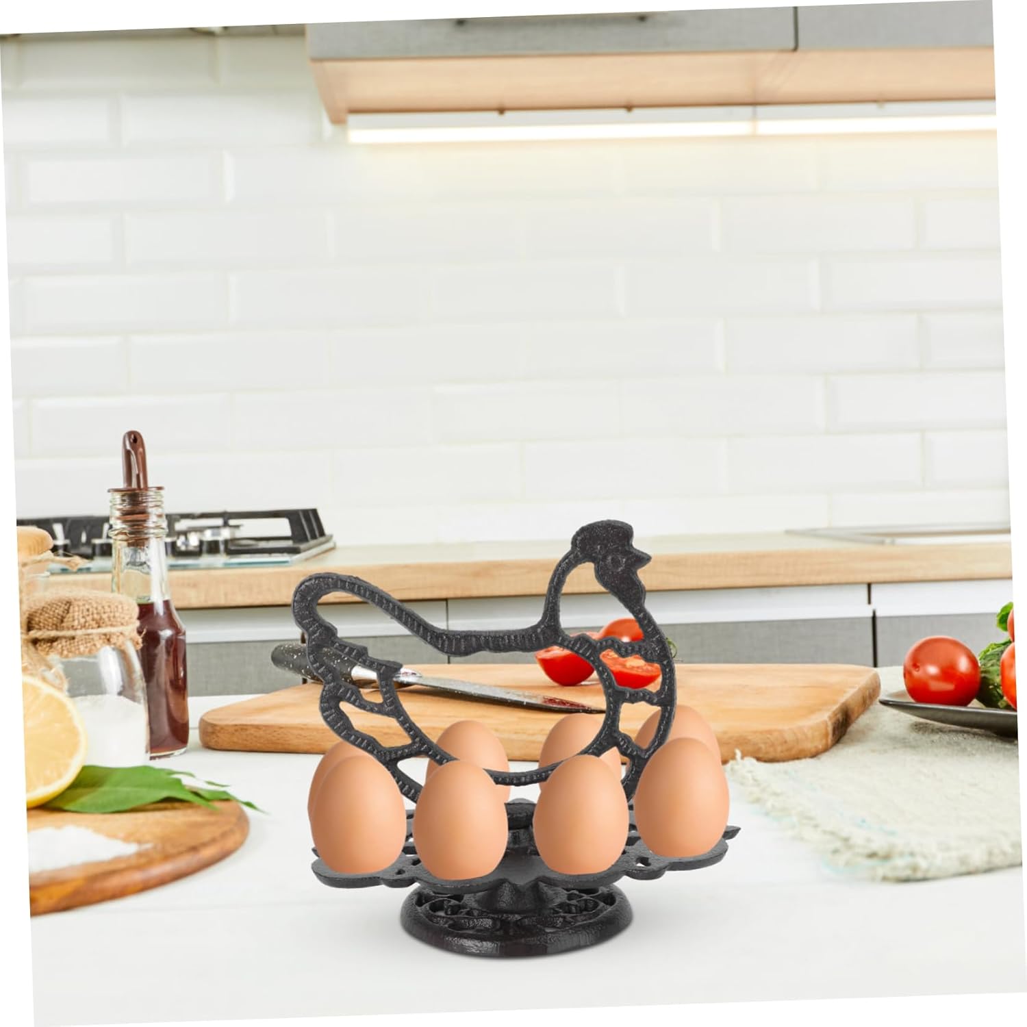 VICASKY Retro Black Cast Iron Egg Rack Practical Kitchen Storage Holder for Multiple Eggs Vintage Style Organizer Suitable for Home and Dining Housewarming Gift