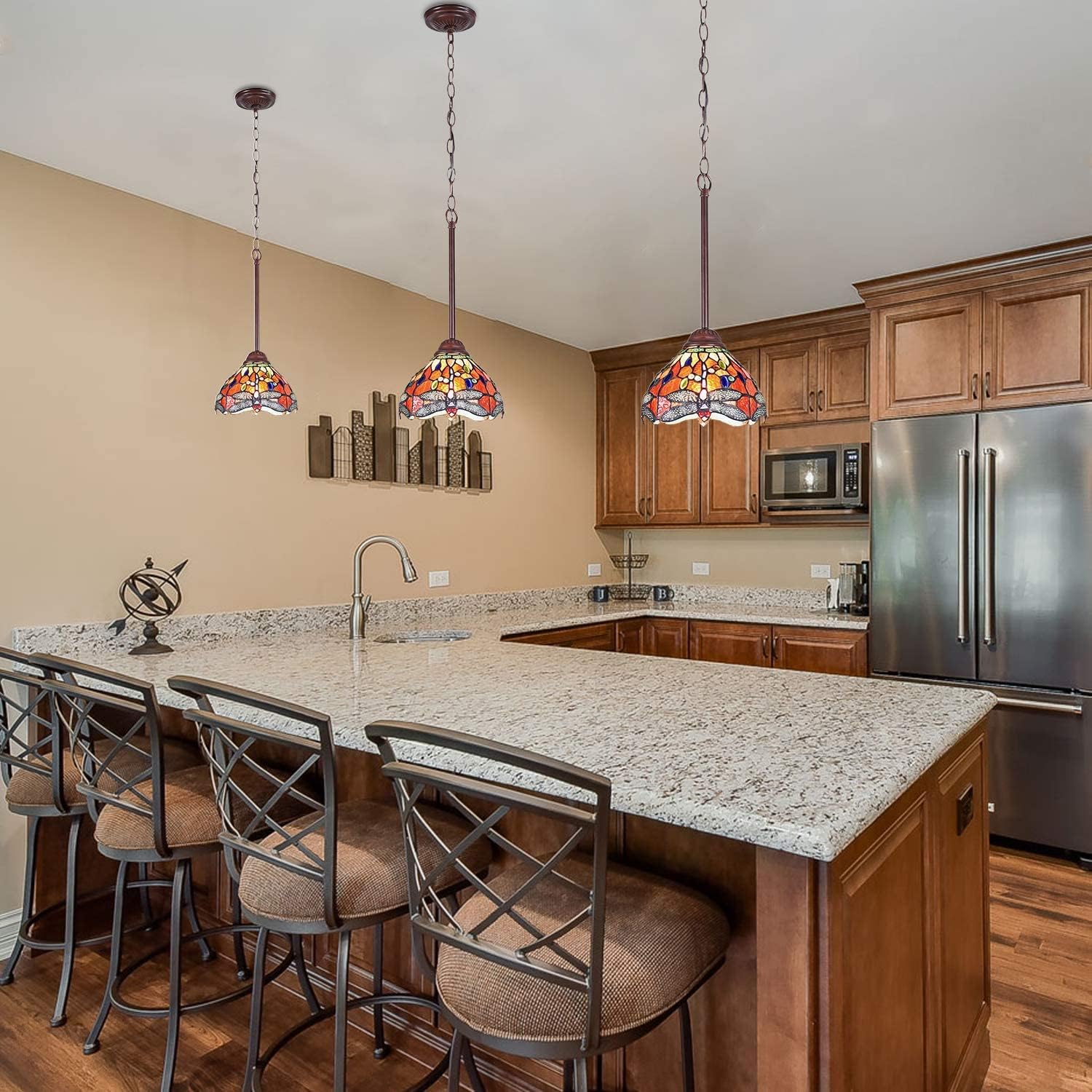 Flаѕh Dеаlѕ - 40% оƒƒ Capulina Tiffany Pendant Lights Stained Glass Dragonfly Hanging Lamp for Kitchen Island Dining Room