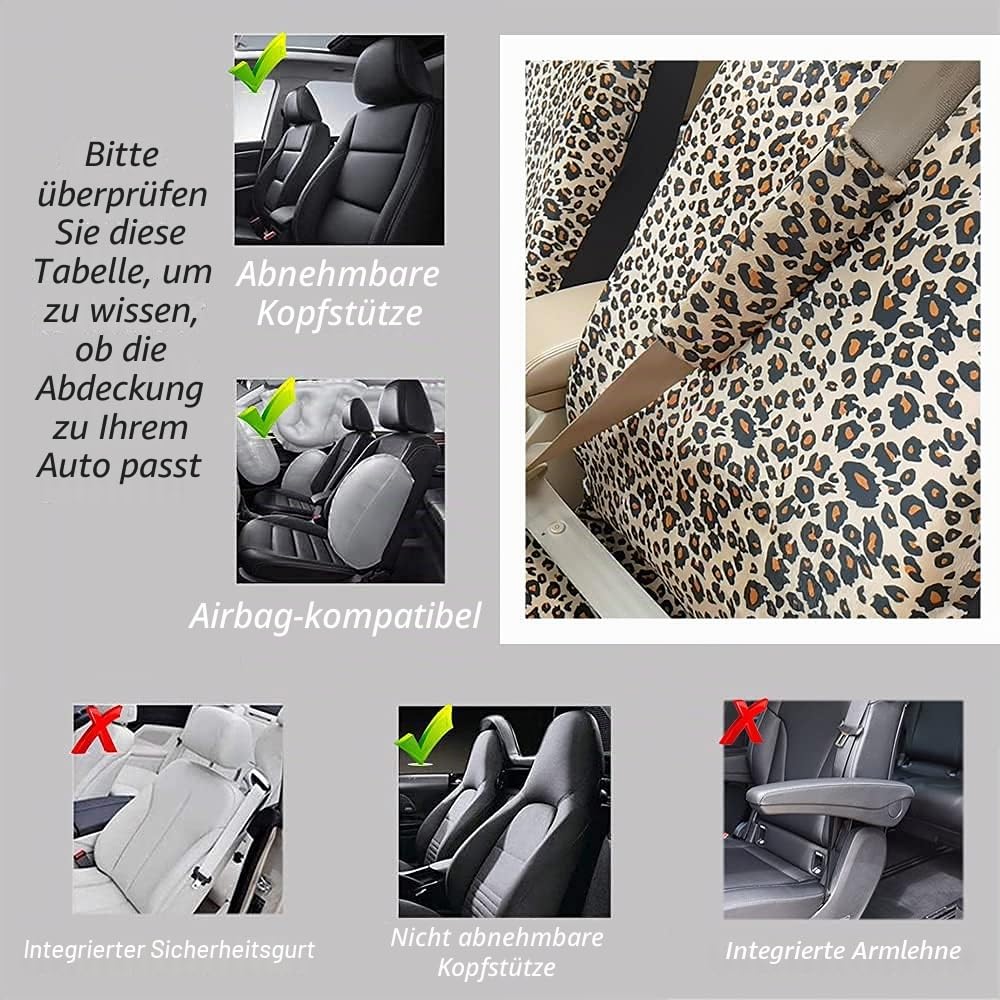 Leopard Cheetah Autositzbezüge Komplettes Set mit Lenkradbezug 38.1 cm für LKWs SUV Van