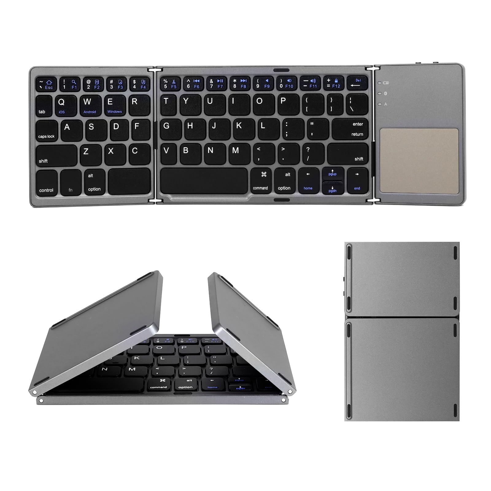 AURTEC Foldable Bluetooth Keyboard with Touchpad Wireless Touch Keyboard, Rechargeable Portable Wireless Mini Keyboard for PC Tablet, Samsung, Android, iOS, Smartphone - Dark Gray