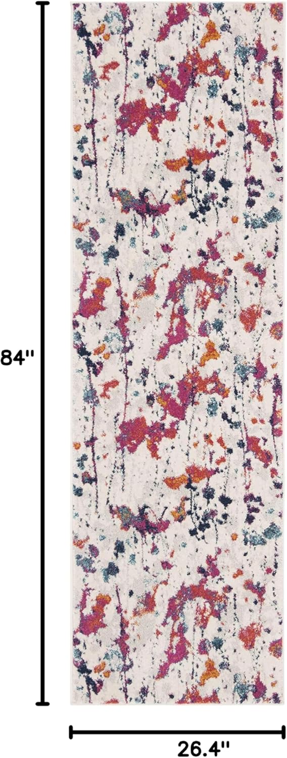 SAFAVIEH Evoke Collection 2'2" x 7' Ivory/Red EVK284Q Modern Abstract Non-Shedding Living Room Entryway Foyer Hallway Bedroom Runner Rug