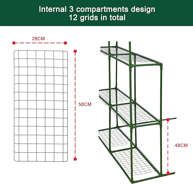 With a height of 77 inches, length of 56 inches, and width of 56 inches, there is plenty of space for your plants to thrive. The greenhouse also includes a large zipper door for easy access and ventilation. This greenhouse is perfect for plant gardening enthusiasts who want a durable and spacious solution for growing a variety of plants in a protected environment.