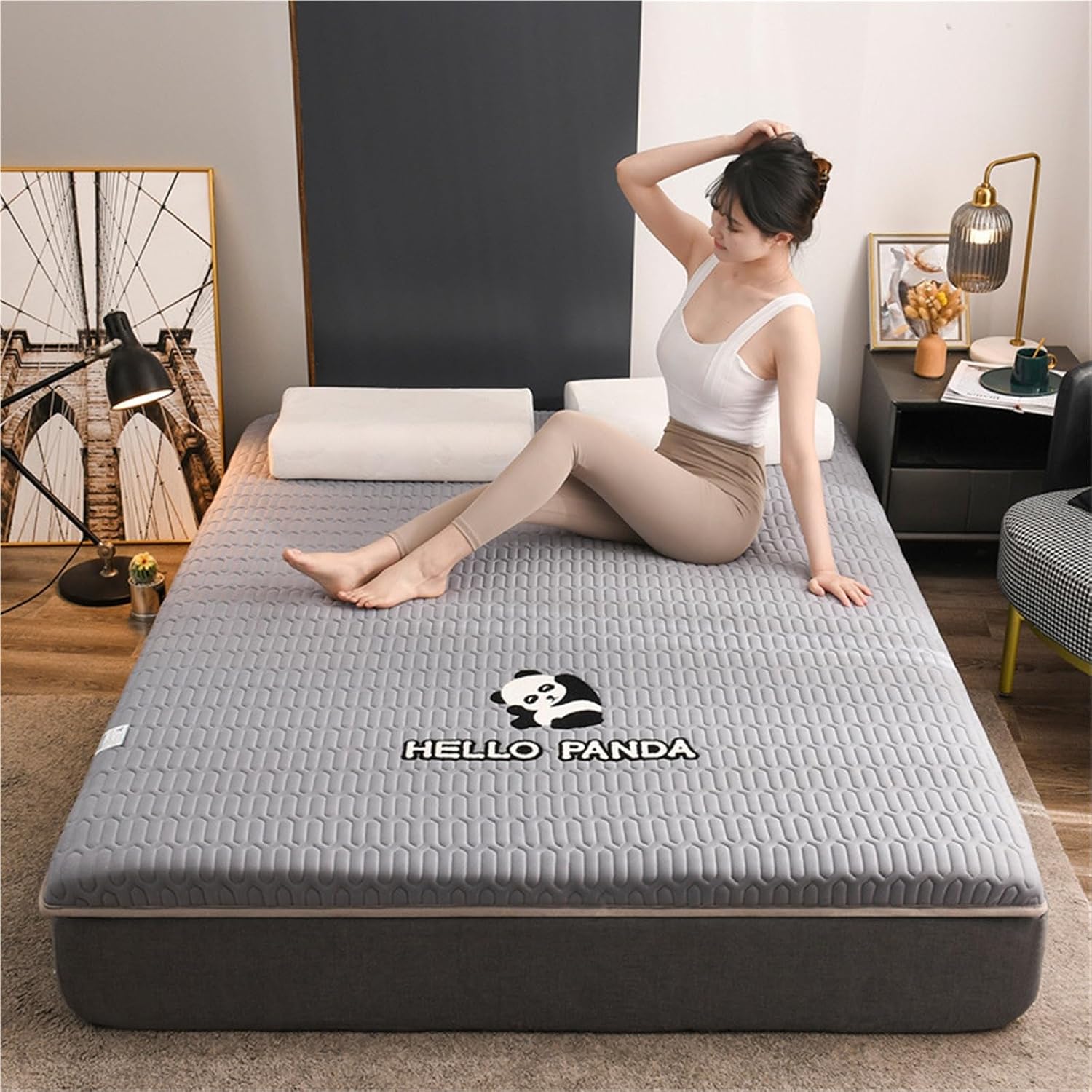 5cm Thick Japanese Futon Mattress Foldable Tatami Floor Mat Breathable 5D Mesh Non-Slip Camping Pad for Dorm Adults Boys Girls Students 4 Seasons Soft Roll Up Bed Pad