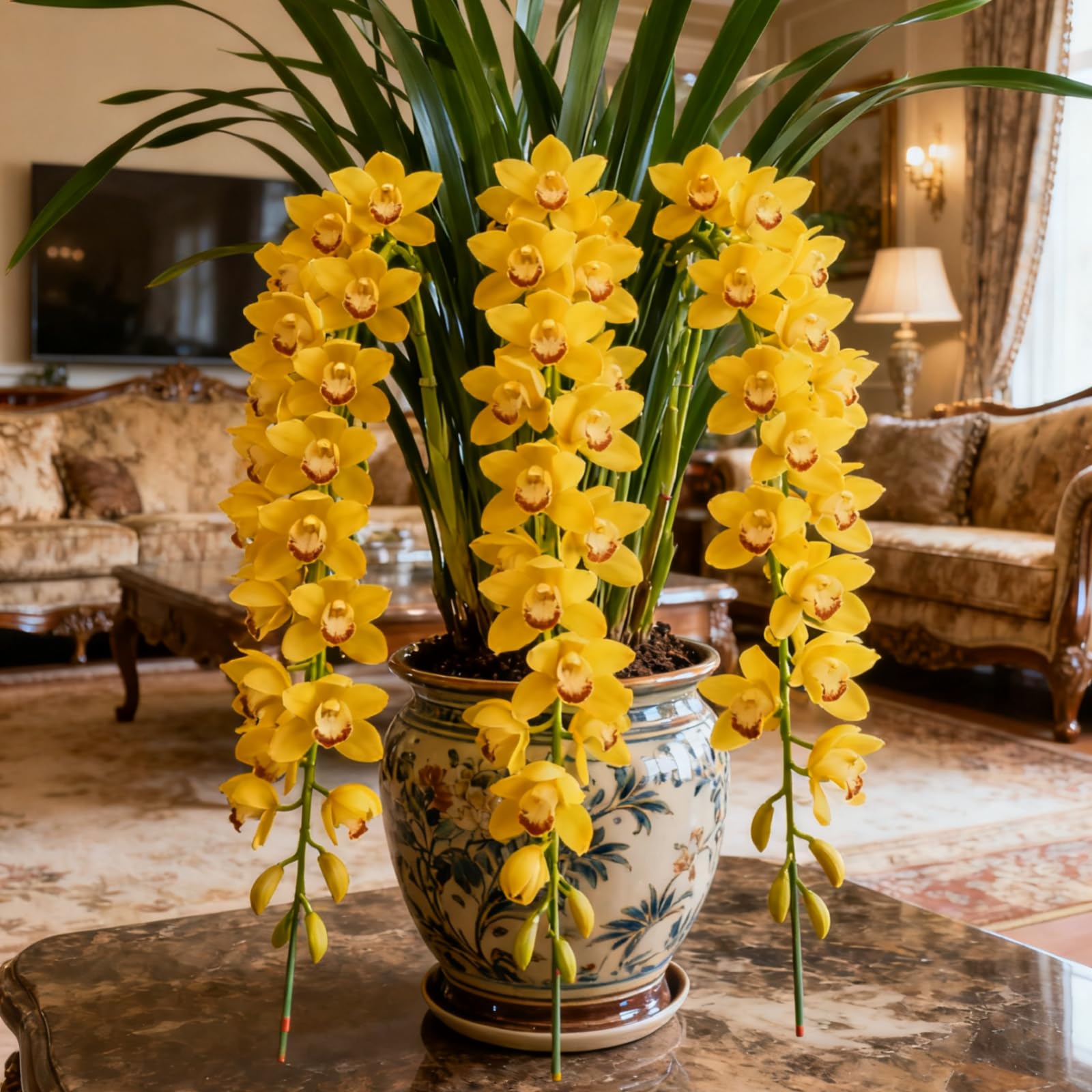Hardy Cymbidium Bulbs & Outdoor Cymbidium Orchid Plants – Selected Varieties with Fragrant Blooms, Ideal for Balcony Settings, Excellent Display-8 Rhizome-E