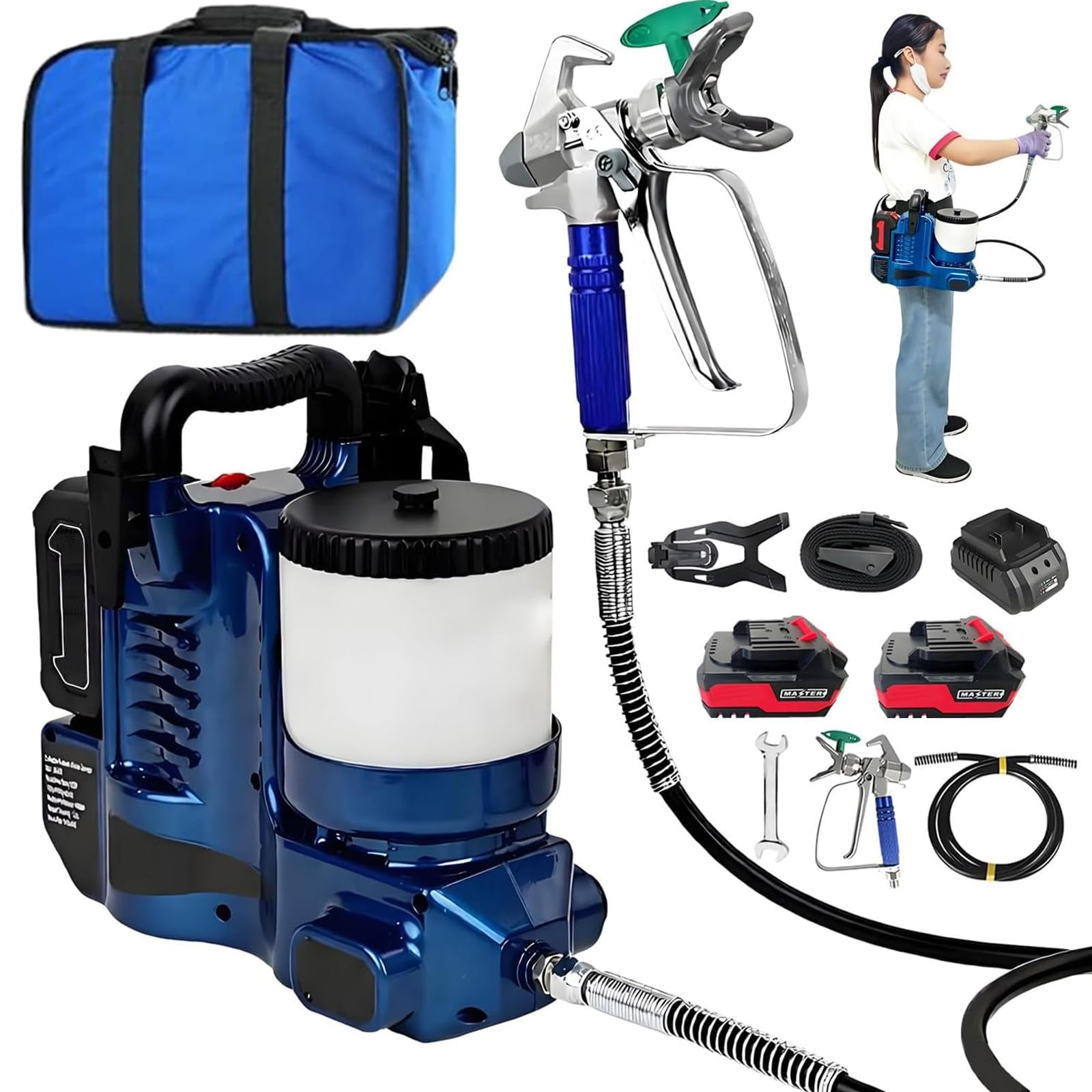 Máquina de Pintar Airless Inalámbrica, Pistola Pulverizadora Portátil 2Battery