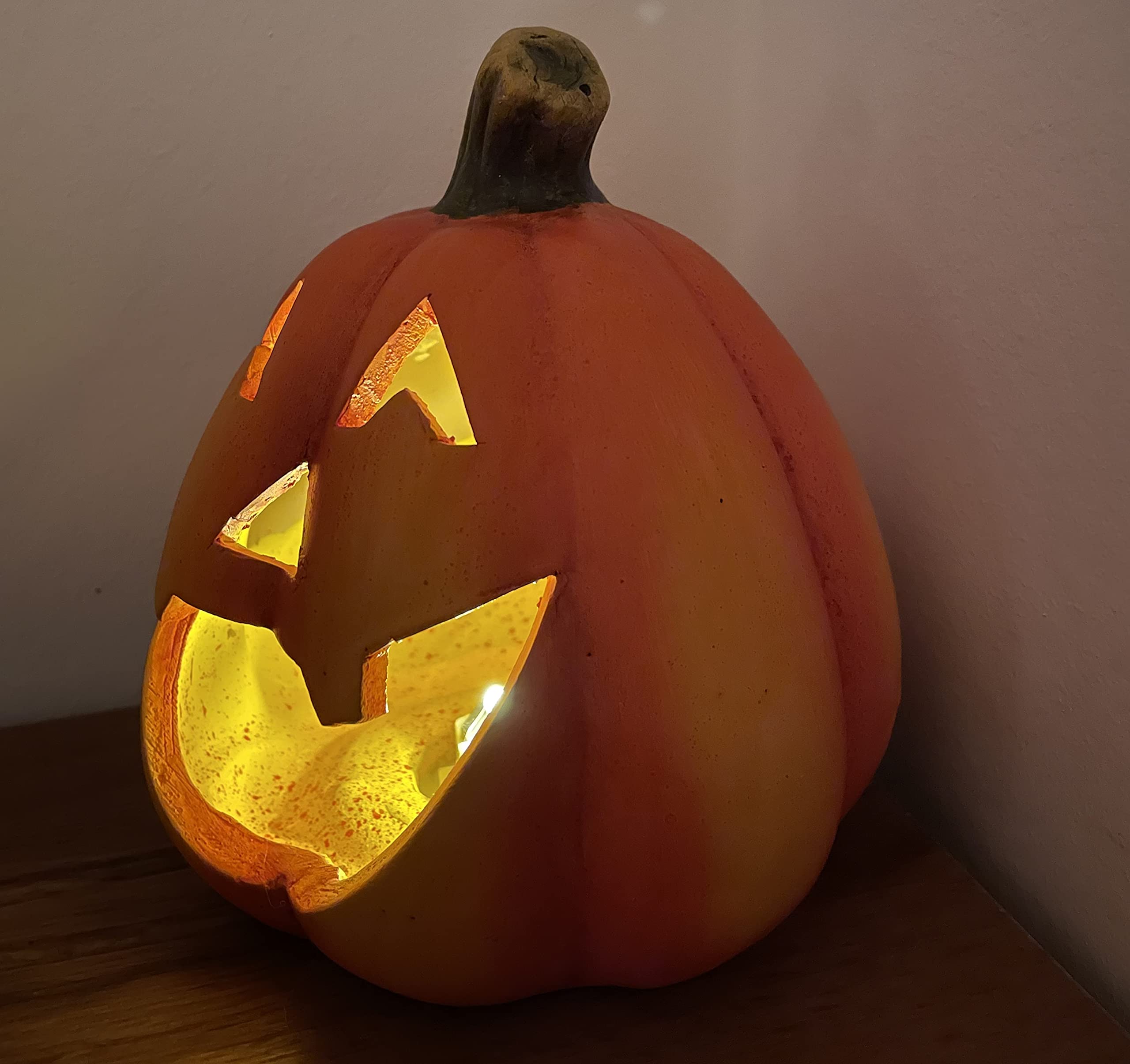 khevga Calabaza Deco Cerámica: Linterna Otoño Set de 2 Decoración de Halloween Iluminada con LED