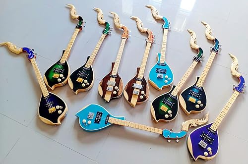 Miniatura 2 de Isarn Electric Phin 3 cuerdas, instrumento musical de guitarra tailandesa lao, Pin77 musical tailandés tradicional (negro-verde)