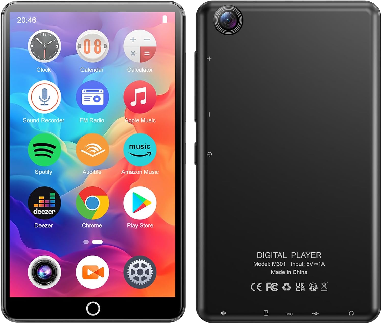 4.02 inch MP3 MP4 Player with Bluetooth and WiFi, 80GB Touch Screen Music Players with Rear Camera, app with Spotify, Deezer, Audible