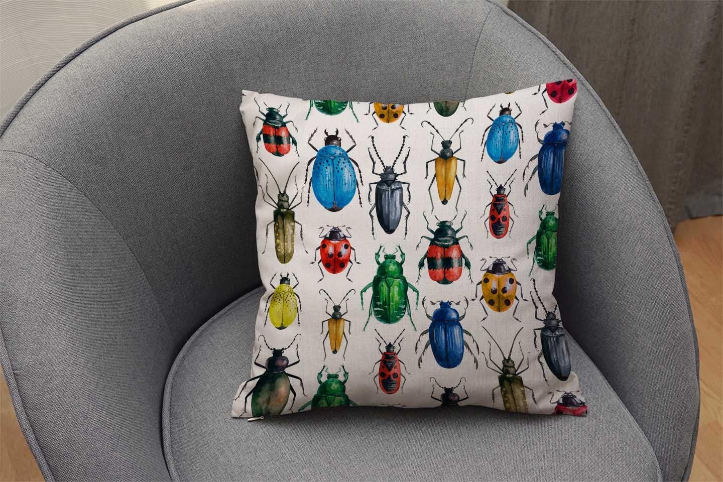 Nphuriy Beetles Pillow Cover,Decorative Throw Pillow Beetle Watercolor Hexapod Bug Pillow Cases Cotton Linen Outdoor Indoor Square Cushion Covers for Home Sofa Couch 16x16 inch Colorful image 4