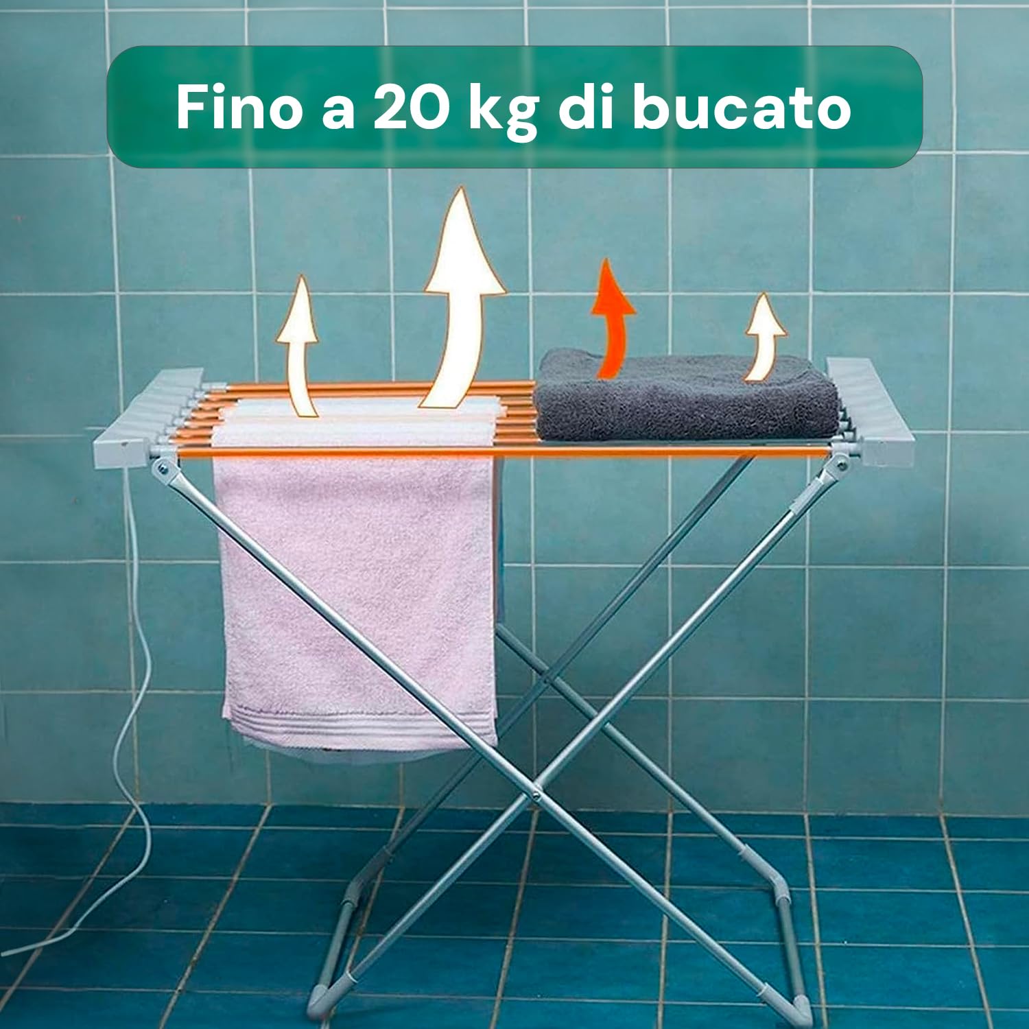 Wintem Stendino Elettrico 120W Verticale Salvaspazio – Stendibiancheria Elettrico Pieghevole con 8 Barre Riscaldanti, 20kg, IPX1 – Stendino Riscaldato Asciugabiancheria per Interno