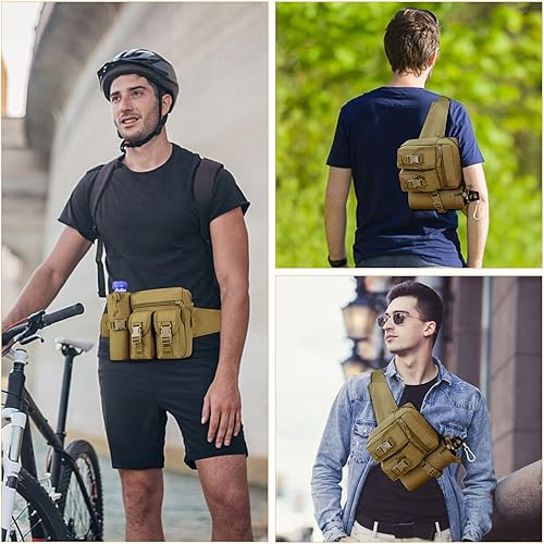 Miniatura 14 de Huntvp Riñonera táctica con soporte de bolsillo para botella de agua impermeable Molle Fanny Hip Belt Bag Camuflaje (Acu Camouflage),Verde