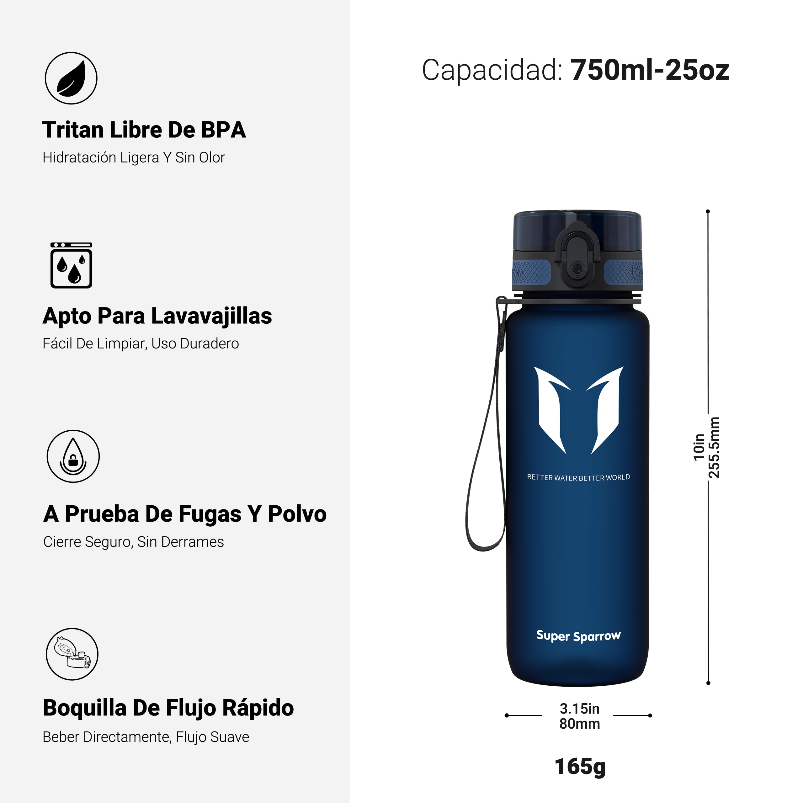 Super Sparrow Botella de Agua Deportiva -350ml & 500ml & 750ml & 1000ml - Sin BPA — view 3