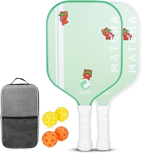 Aiso Matcha  Juego de 2 bonitas palas de pickleball  Juego de iniciación premium para principiantes con 4 bolas de pickleball y bolsa de transporte