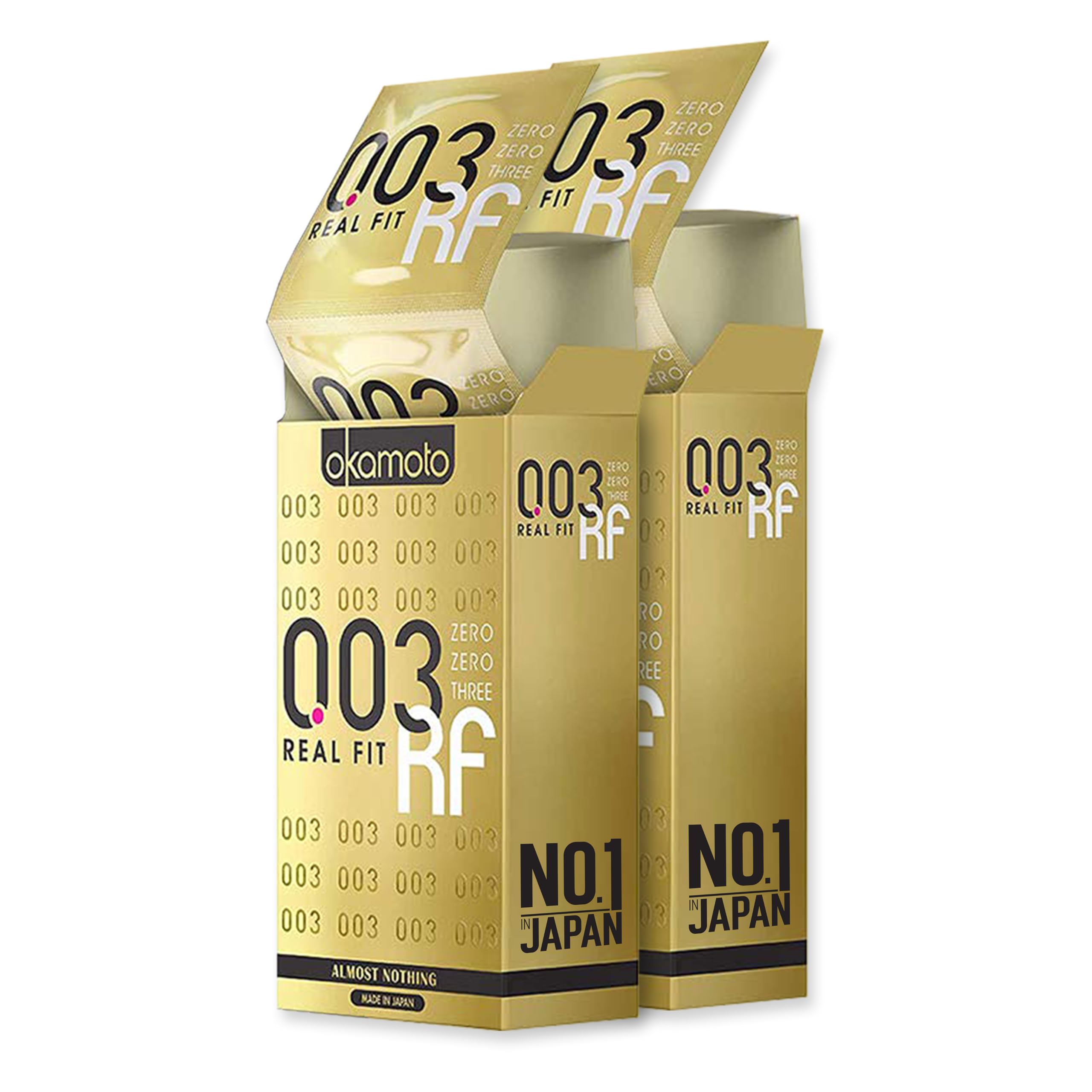 Okamoto Ultra Thin Condoms for Men | Thinnest Premium Snug Fit Condoms | Made In Japan | 0.03 mm thin | 003 Realfit (Pack of 2)