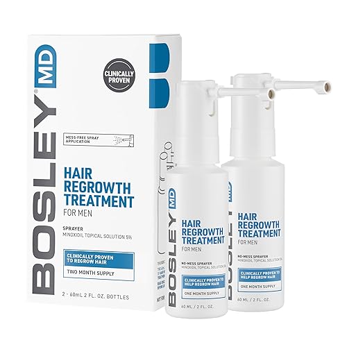 BosleyMD Minoxidil Spray Extra Strength Thinning TreatmentHairspray for Hair Loss and Hair Regrowth for Men and Women Topical Solution No Mess