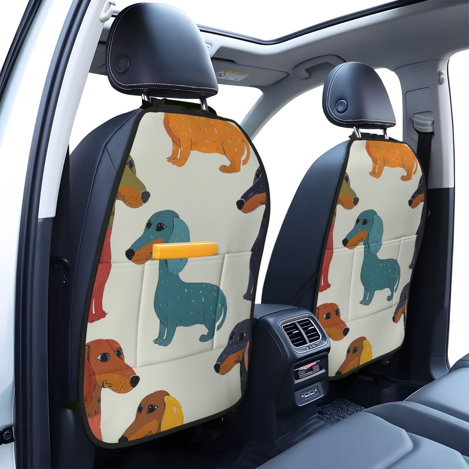 JTNWEC Cute Dachshound Dogs Print Car Seat Kick Mats with Organisers 2 Pack Backseat Protector Seat Covers for Your Car, SUV, or Truck