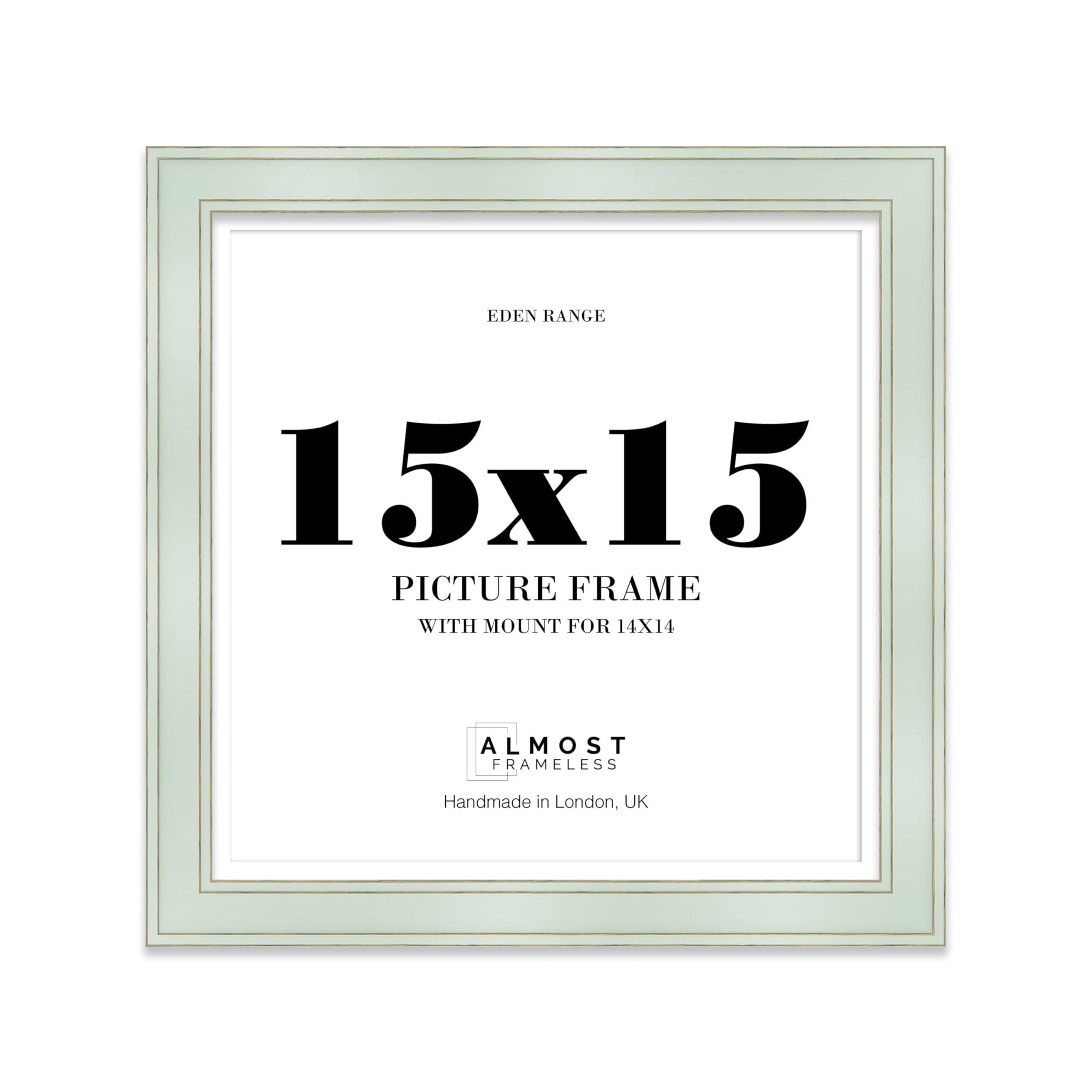15x15" Sage Green Square Picture Frame with 14x14" Mount - Shabby Chic Photo Frame with Distressed Finish, Gold Trim, Wall Hooks, 37mm Edge - 1 Pack