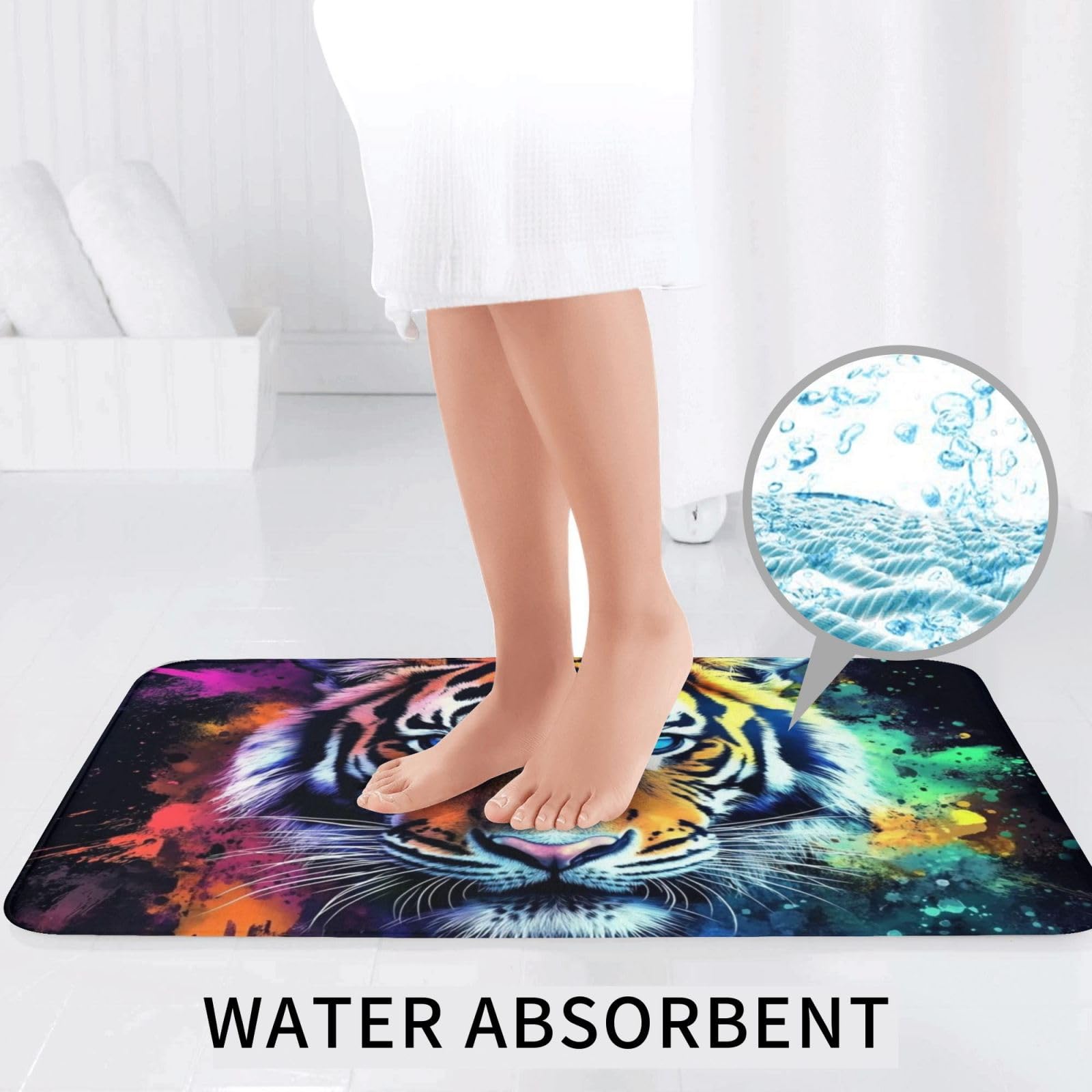 Set di 3 tappeti da bagno a forma di tigre, morbidi e assorbenti, in memory foam e a forma di U, decorazione per la casa, ad asciugatura rapida