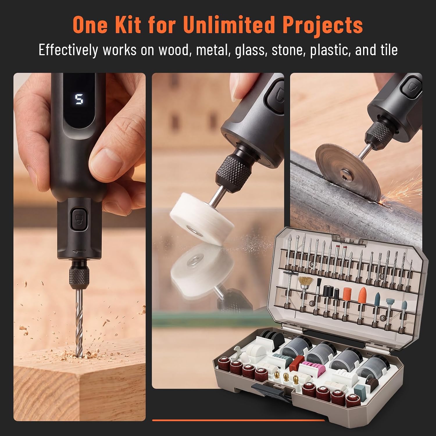 Katerk Rotary Tool Accessories-321PCS Tool Bits Set Compatible with Dremel | 1/8" Shank 3 Collets Great for DIY Project- Sanding, Cutting, Grinding, Polishing, Carving, Sharpening, Drilling, Engraving