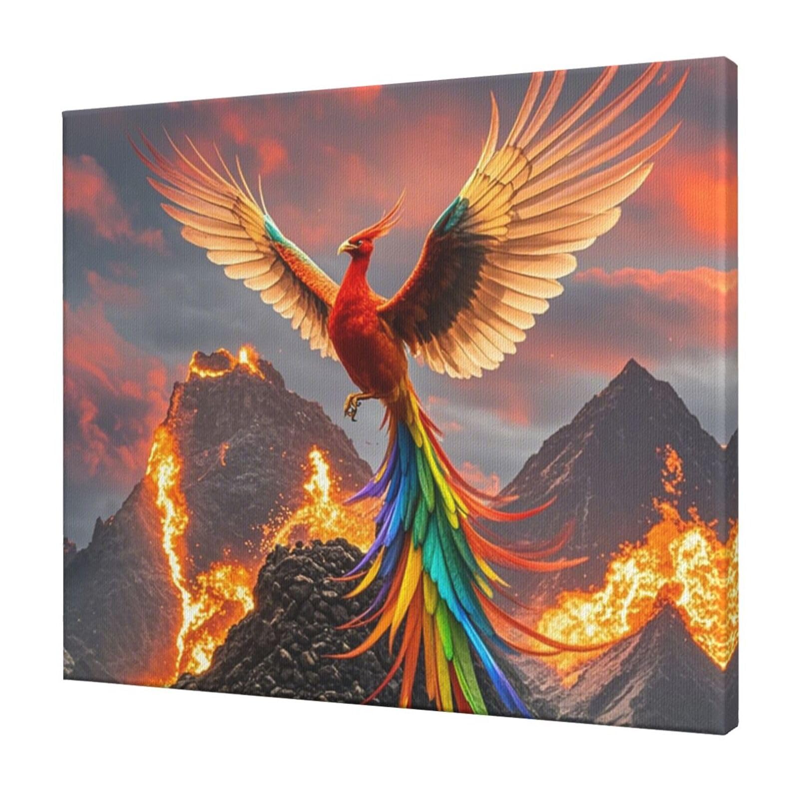 FodPand Phoenix and Fire Canvas Wall Art for Living Room Wall Decor 20"x24" Modern Artwork Painting Pictures Hanging Canvas Prints Aesthetic Wall Art for Bedroom Bathroom Office Wallart Decor