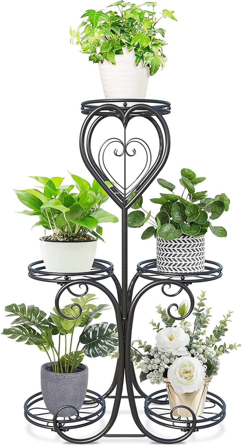ZHAZHADI Plant Stand Indoor Outdoor Metal 5 Tier Flower Pot Holder Display