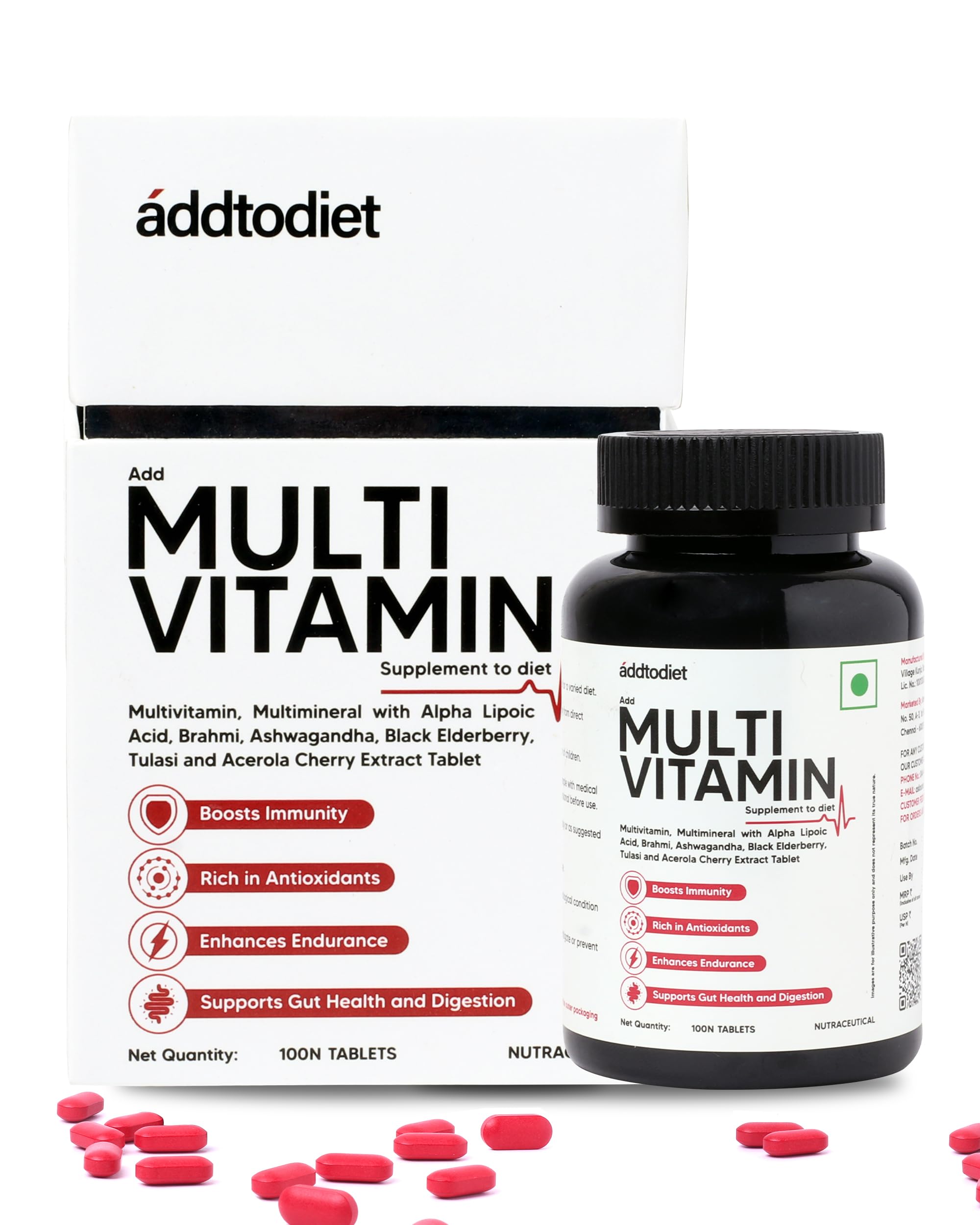 Addtodiet Multivitamin for Men & Women - 100 Tablets (Veg) | 34 Vital Ingredients with Pre & Probiotics, Ashwagandha, Black Elderberry, ALA, Chromium Picolinate | Immunity, Skin Health, Antioxidants (B0CBM62P18) Amazon Price History, Amazon Price Tracker