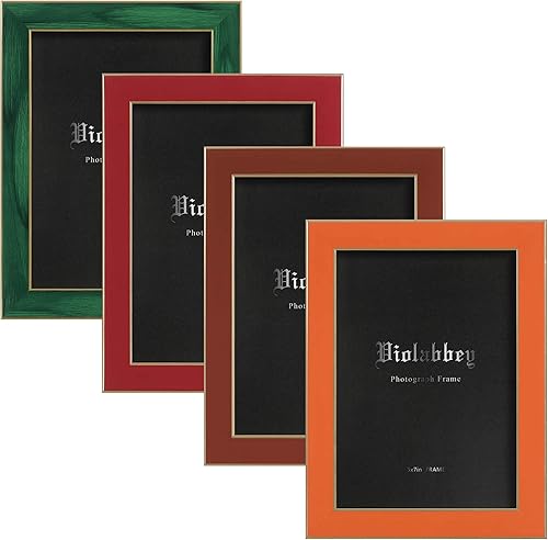 Miniatura 9 de VIOLABBEY Juego de 4 portarretratos de 5 x 7 pulgadas, coloridos portarretratos de estilo moderno, vidrio real templado de alta definición, para