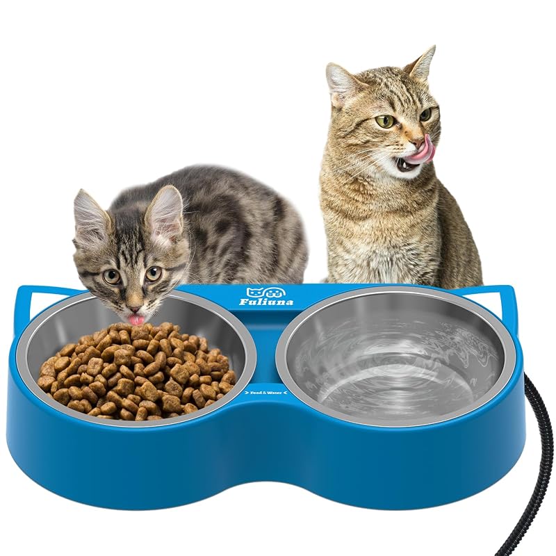 Tigela aquecida para cães e gatos com 2 recipientes de aço inoxidável Alpcouts, 25 W, 2 x 690 mL