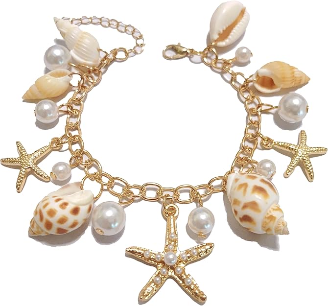 PIERPIER Mermaid Costume Accessories, Women Mermaid Starfish Bracelet – Halloween Costume Accessories for Girls &amp; Women, Ocean Seashell Charm Jewelry for Mermaid Dress Up